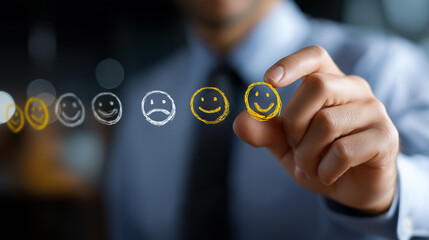 Conceptual icon representation of feedback themes categorization in group setting for insightful analysis purposes, sentiment organization, with copy space