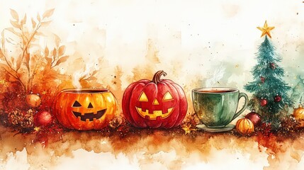 Halloween Banner, Halloween Day Background, , illustrated watercolor style.