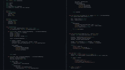 Python code displaying sensor data processing and signal smoothing on a dark screen vector for software development
