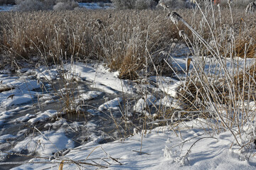 Łyna River during a frosty winter, Poland