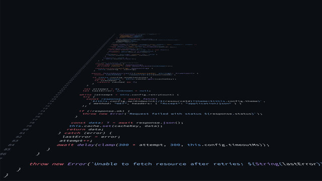 JavaScript code on a dark screen with syntax highlighting. Programming, software development, or coding education.