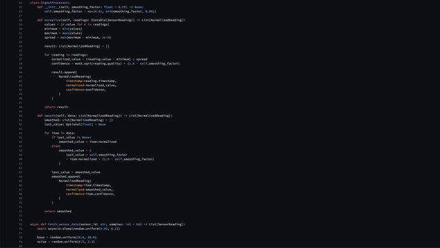 Computer screen displaying python code for signal processing. Programming and software development concept. Data science and machine learning.
