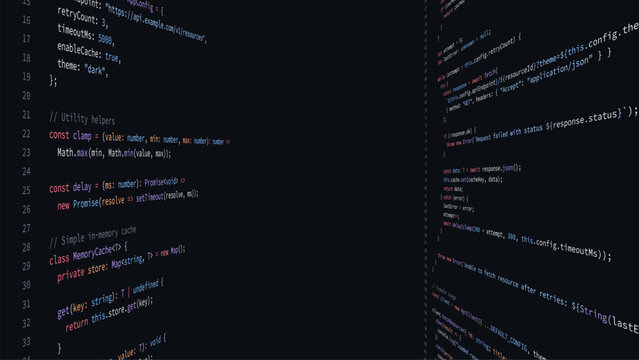 Program code on a computer screen for software development and programming concept. Vector background for cybersecurity.
