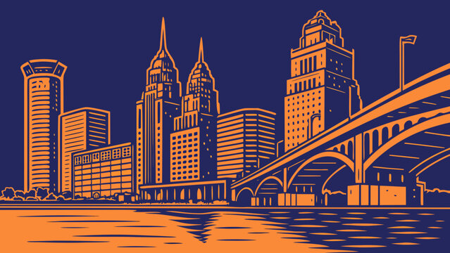 Detroit and cleveland skylines with hope memorial bridge, showing diverse midwestern cityscapes. Ideal for travel, skyline, cityscape, and midwestthemed projects.