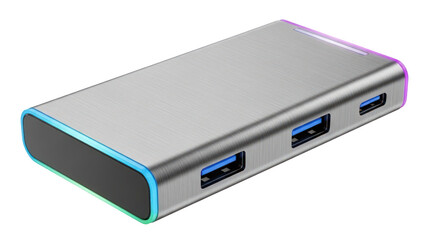 Modern USB Hub with LED Lights Isolated on Transparent Background