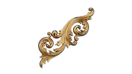 Ornate Golden Scrollwork Accent Isolated on Transparent Background