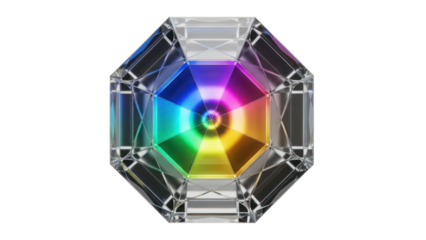 Abstract Crystal Prism with Rainbow Colors Isolated on Transparent Background