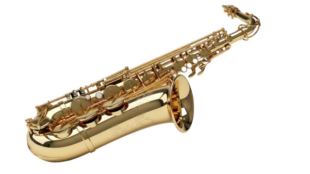 Golden saxophone isolated on transparent background