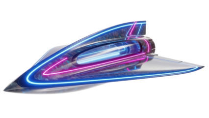 Futuristic spaceship with neon lights isolated on transparent background