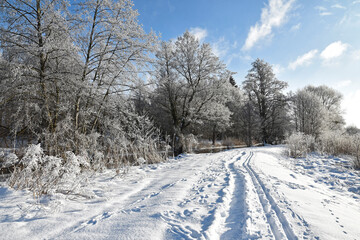 Łyna River during a frosty winter, Poland