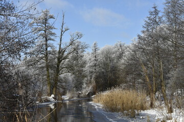 Łyna River during a frosty winter, Poland