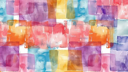 Hand painted multicolor watercolor square allover seamless print pattern