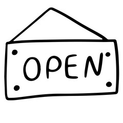 Hand Drawn Open Sign Doodle Illustration for Shop Store Cafe and Small Business Branding
