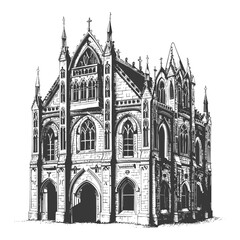 Fototapeta premium Gothic Style Church Architectural Drawing Illustration