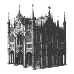 Fototapeta premium Gothic Architecture Church Building Detailed Drawing
