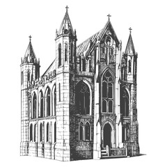 Fototapeta premium Gothic Style Church Architectural Drawing Illustration
