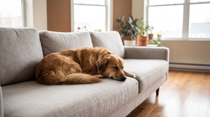 Golden Retriever Dog Sleeping on Couch