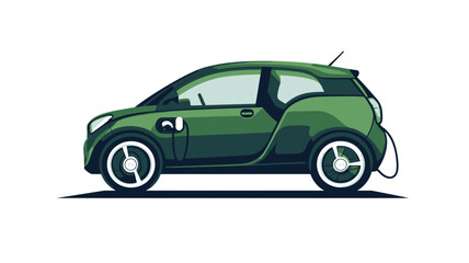 Obraz premium Green Electric Car Charging on White Background.