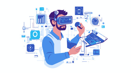 Fototapeta premium Man using Virtual Reality Headset Controller.