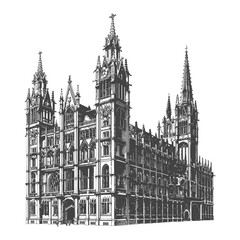 Fototapeta premium Gothic Architecture Building Detailed Line Drawing