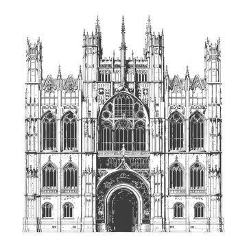 Gothic Architecture Building Facade Detailed Drawing