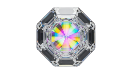 Octagonal Crystal Prism with Rainbow Spectrum, Isolated on Transparent