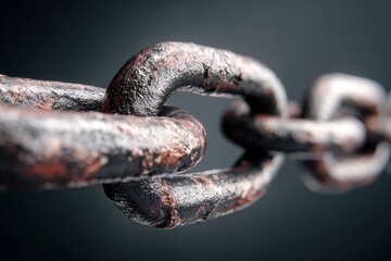 Close View of Steel Chain Links Showing Details That Represent Power and Stability in High Resolution Macro Format