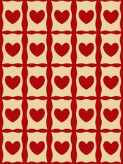Repeating raster pattern of red hearts on a beige background
