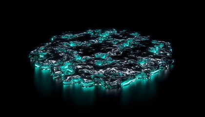 A futuristic digital circuit board glows with neon blue lights on a dark background from a top-down viewpoint