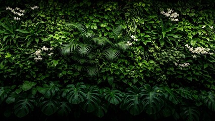 Obraz premium A serene vertical garden showcasing a lush tapestry of vibrant green plants, embodying sustainable biophilic design and bringing the tranquility of nature into contemporary architectural spaces