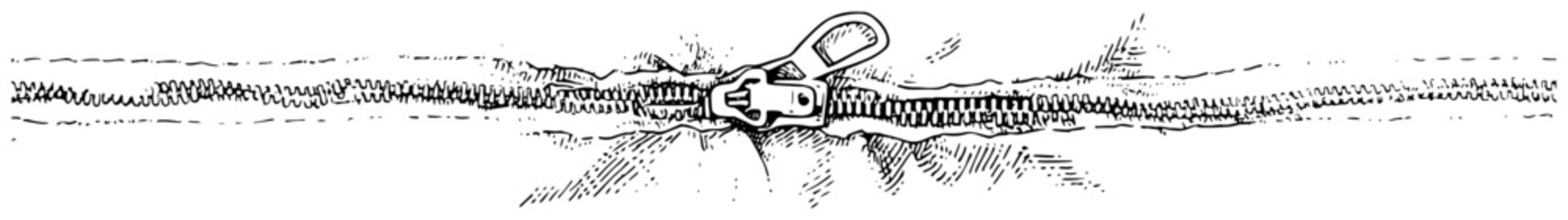 Detailed hand drawn zipper on fabric material in vintage engraving sketch style © Kaz