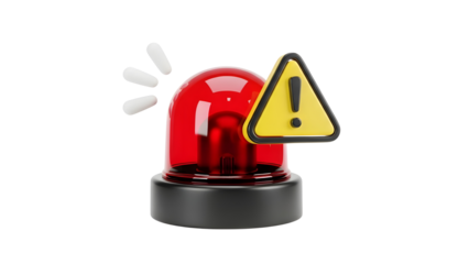 Red Emergency Siren and Yellow Warning Triangle Icon 3D Render