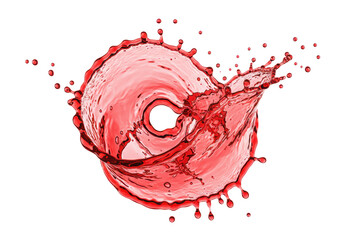 Vibrant red liquid splash, captured in a gravity-defying, high-speed vortex structure. photorealistic macro cgi rendering on a white background. concept for beverage advertising