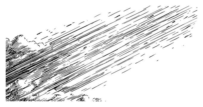 Abstract hand drawn rain storm and clouds in vintage engraving style