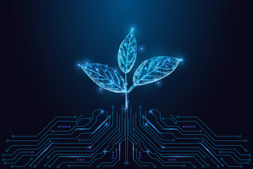 Abstract Tech Plant. Digital Sustainability, Eco Innovation, Smart Environment Vector Illustration