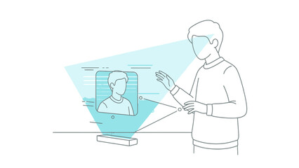 Man Wearing Virtual Reality Headset Interacting.