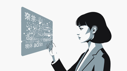 Woman Interacting with Digital Display Screen.