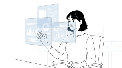 Woman Interacting with Virtual Interface.