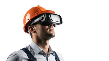 Construction worker using VR headset, isolated on transparent background