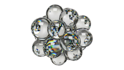 Cluster of clear glass spheres, isolated on transparent background