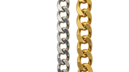 Silver and Gold Chains, Isolated on Transparent Background