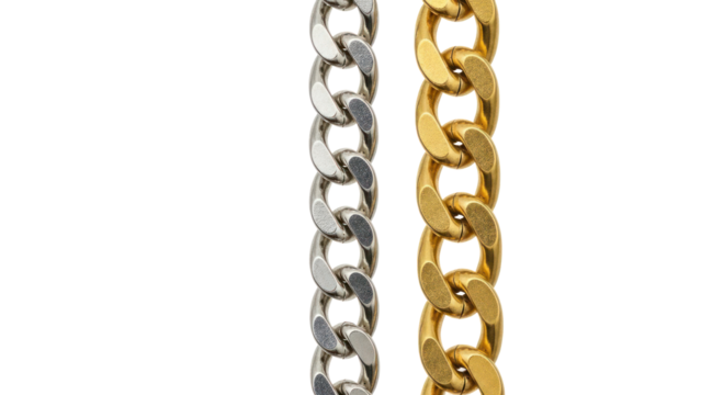 Silver and Gold Chains, Isolated on Transparent Background - Powered by Adobe
