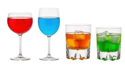 Colorful Cocktails and Drinks in Glasses, Isolated on Transparent Background