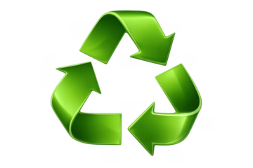 Green glossy 3d recycle symbol representing circular economy, sustainability, and environmental protection on transparent background