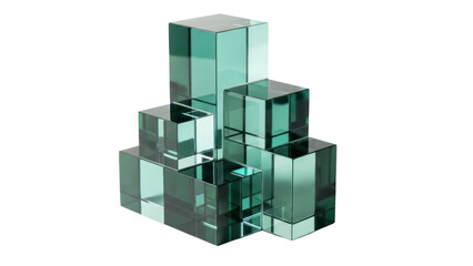 Obraz premium Geometric Glass Cubes Sculpture Isolated on Transparent Background