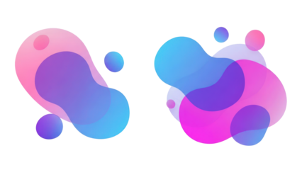 Abstract Fluid Shapes, Pink and Blue Gradient, Isolated on Transparent Background