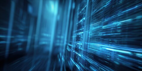 Abstract Blue Technology Background with High-Speed Data Transfer and Complex Network Connections