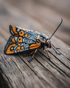 Tiger moth with intricate patterns on wings perched leaf colorful insect macro wildlife nature photography