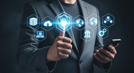 Cybersecurity Professional Securing Data with Advanced Digital Protection and Technology Interfaces for Business Solutions and Secure Transactions
