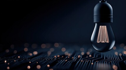 Conceptual Lightbulb on Circuit Board Representing Innovation, Technology and Creative Ideas with Bokeh Lights
